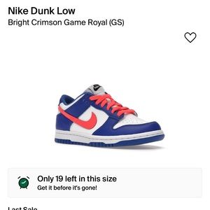 Nike dunk low Bright Crimson Game RoyalUS7 youth/US8.5 women